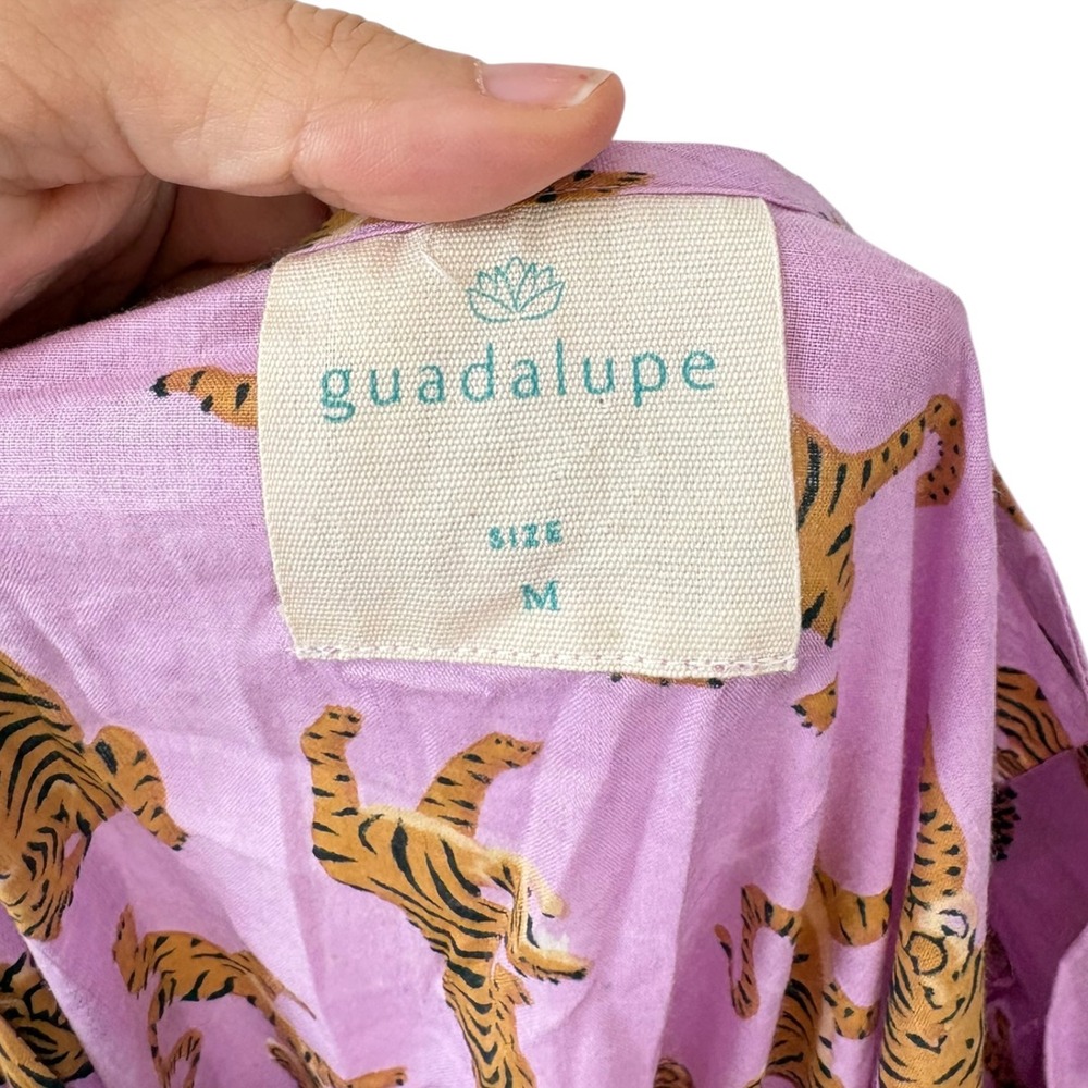 Guadalupe Monica Tiger Print Wrap Mini Dress Cotton Lilac Purple Puff Sleeve‎ M - Picture 5 of 5